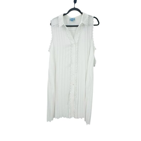 CeCe Women's Pleated Scallop-Trim Button-up Dress Ivory Size XL NWT - Picture 7 of 12